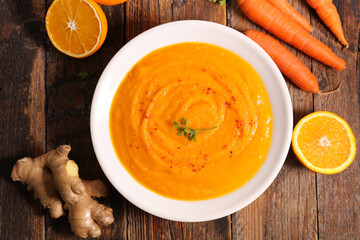 carrot, orange and ginger soup- top view