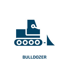 Fototapeta na wymiar bulldozer icon from construction collection. Filled bulldozer, work, industry glyph icons isolated on white background. Black vector bulldozer sign, symbol for web design and mobile apps