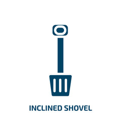 inclined shovel icon from construction collection. Filled inclined shovel, inclined, dig glyph icons isolated on white background. Black vector inclined shovel sign, symbol for web design and mobile
