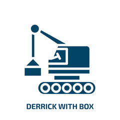 derrick with box icon from construction collection. Filled derrick with box, derrick, box glyph icons isolated on white background. Black vector derrick with box sign, symbol for web design and mobile