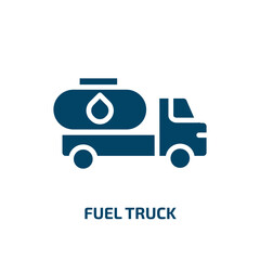 fuel truck icon from construction collection. Filled fuel truck, fuel, truck glyph icons isolated on white background. Black vector fuel truck sign, symbol for web design and mobile apps