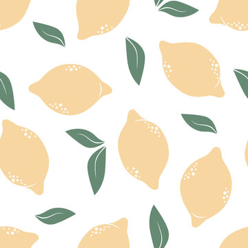 Seamless pattern - simple lemons and leaves on a white background.