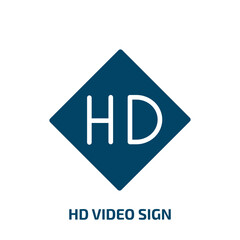 Fototapeta premium hd video sign icon from cinema collection. Filled hd video sign, video, hd glyph icons isolated on white background. Black vector hd video sign sign, symbol for web design and mobile apps
