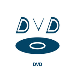 dvd logo icon from cinema collection. Filled dvd logo, compact, data glyph icons isolated on white background. Black vector dvd logo sign, symbol for web design and mobile apps