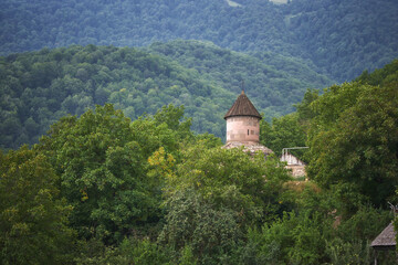 Monastery roof in the woods of Armenia