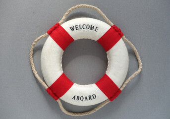 WELCOME ABOARD word on the lifebuoy.
