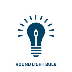 round light bulb icon from business collection. Filled round light bulb, idea, bulb glyph icons isolated on white background. Black vector round light bulb sign, symbol for web design and mobile apps