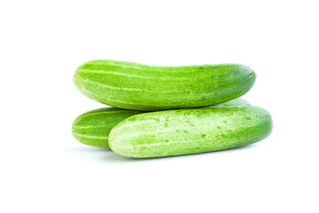 Fresh green cucumbers isolated on white background, Organic vegetables, Herbal plant, Food ingredient