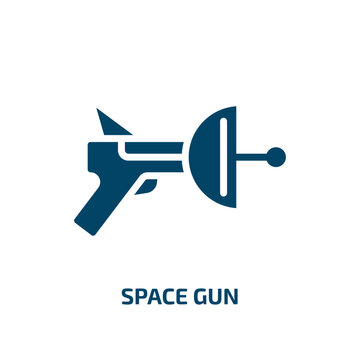 space gun icon from astronomy collection. Filled space gun, military, weapon glyph icons isolated on white background. Black vector space gun sign, symbol for web design and mobile apps