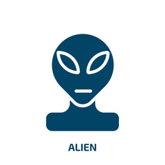 alien icon from astronomy collection. Filled alien, rocket, space glyph icons isolated on white background. Black vector alien sign, symbol for web design and mobile apps