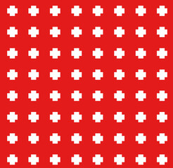 A striking pattern of white crosses set against a bold red background. This minimalist and high-contrast design is visually appealing and perfect for various decorative or graphic design purpose