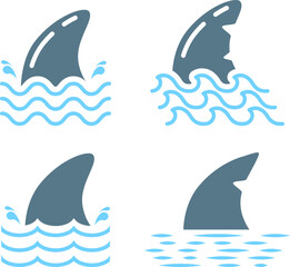 vector set of shark fin with ocean waves