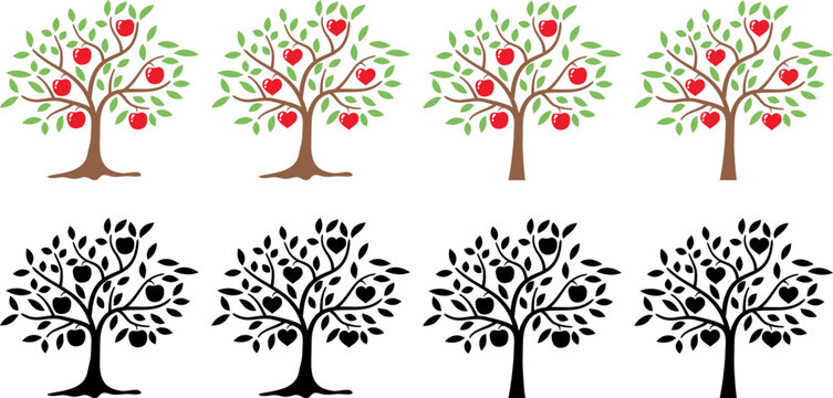 vector group of stylized abstract apple trees