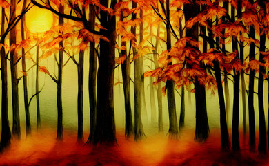 Autumnal drawings in the forest