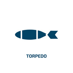 torpedo icon from army and war collection. Filled torpedo, navy, rocket glyph icons isolated on white background. Black vector torpedo sign, symbol for web design and mobile apps