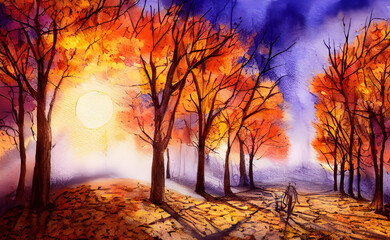 Autumnal drawings in the forest