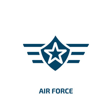 air force icon from army and war collection. Filled air force, military, aviation glyph icons isolated on white background. Black vector air force sign, symbol for web design and mobile apps