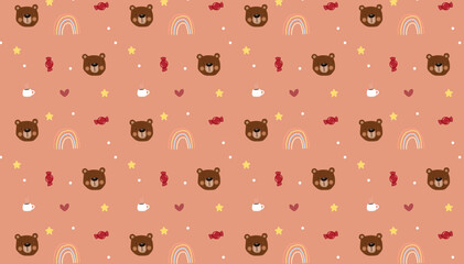 pattern background with bear and rainbow