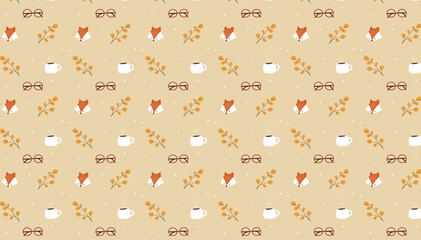 pattern background with fox and coffee
