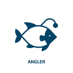 angler icon from animals collection. Filled angler, catch, fishing glyph icons isolated on white background. Black vector angler sign, symbol for web design and mobile apps