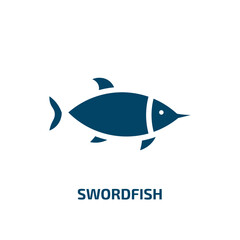 swordfish icon from animals collection. Filled swordfish, sea, fish glyph icons isolated on white background. Black vector swordfish sign, symbol for web design and mobile apps