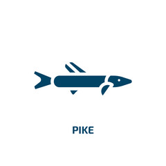 pike icon from animals collection. Filled pike, rod, lure glyph icons isolated on white background. Black vector pike sign, symbol for web design and mobile apps