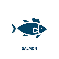 salmon icon from animals collection. Filled salmon, food, fish glyph icons isolated on white background. Black vector salmon sign, symbol for web design and mobile apps