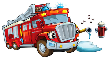 cartoon fireman car truck isolated illustration for children