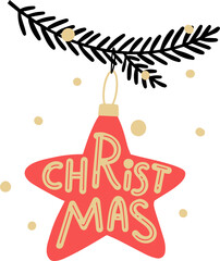 Christmas tree branch with red star