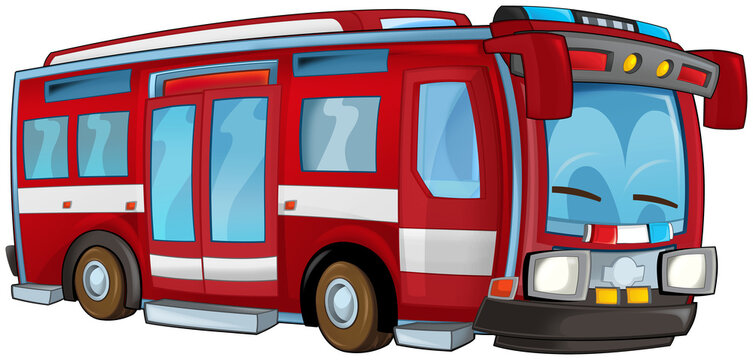 cartoon fireman car truck bus isolated illustration for children