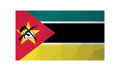Vector illustration. Official symbol of Mozambique. National flag in green, black, yellow colors. Creative design in low poly style with triangular shapes. Gradient effect