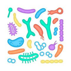Microbiome illustration of bacteria. Vector image. Gastroenterologist. Bifidobacteria, lactobacilli. Lactic acid bacteria. Illustration in a flat style.