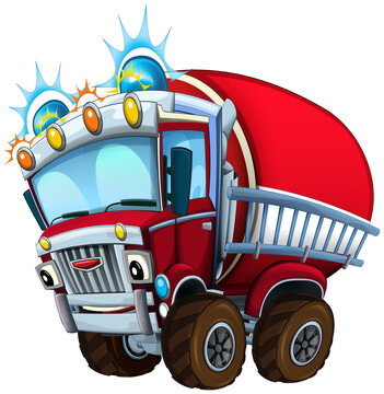 cartoon fireman car truck offroad isolated illustration for children