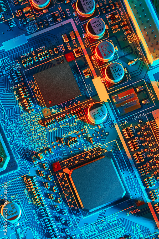 Poster electronic circuit board close up.