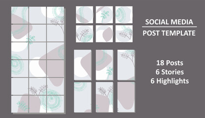 Social media set. Post template. Posts, stories, highlights. Abstraction style