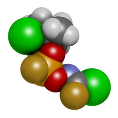Novichok agent A-234 molecule, chemical structure as proposed by Hoenig and Ellison, 3D rendering.