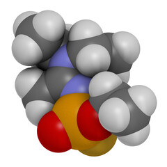 Novichok agent A-234 molecule, chemical structure as proposed by Mirzayanov, 3D rendering.