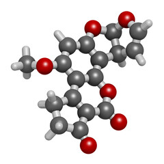 Aflatoxin B1 mold carcinogenic molecule, 3D rendering.
