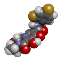 Cabotegravir HIV drug molecule (integrase inhibitor), 3D rendering.