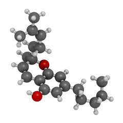 Cannabichromene or CBC cannabinoid molecule, 3D rendering.