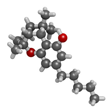 Cannabicyclol or CBL cannabinoid molecule, 3D rendering.