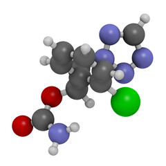 Cenobamate seizures drug molecule, 3D rendering.