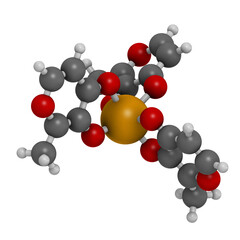 Ferric maltol iron deficiency drug molecule, 3D rendering.