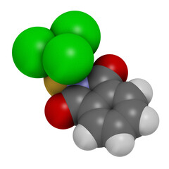 Folpet fungicide molecule, 3D rendering.