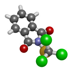Folpet fungicide molecule, 3D rendering.