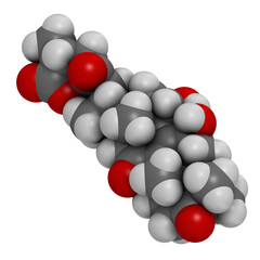 Ganoderic acid A molecule. Present in Ganoderma mushrooms, 3D rendering.