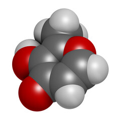 Maltol food additive molecule (E636), 3D rendering.