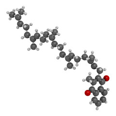 Vitamin K2 or menaquinone molecule, 3D rendering.