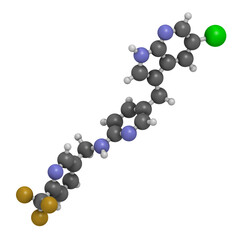 Pexidartinib cancer drug molecule, 3D rendering.