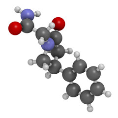 Phenylpiracetam drug molecule, 3D rendering.